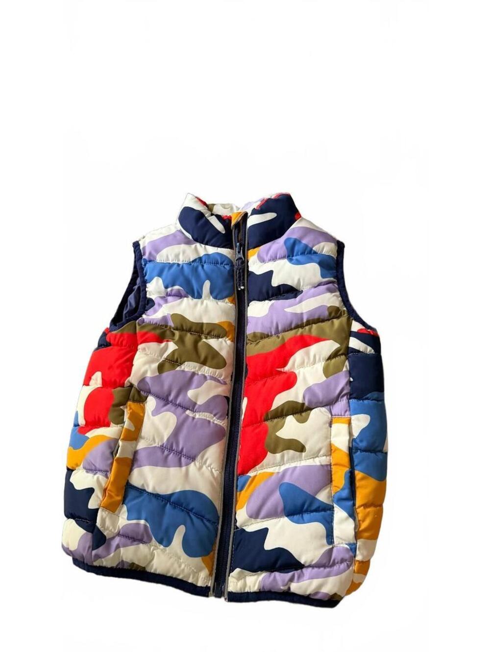 Mini Boden 4-5 Y puffer vest camo colorful zipper jacket full zip pockets boys